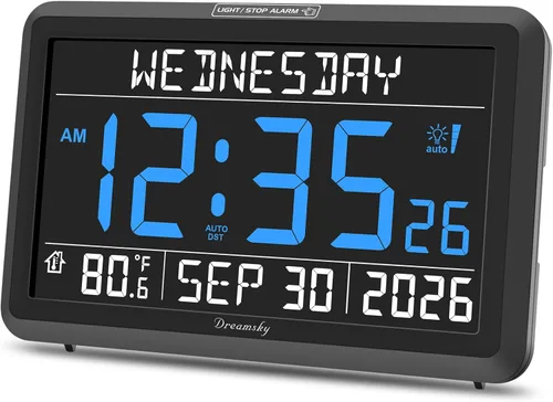 Vista 13 de DreamSky Wooden Digital Alarm Clock for Bedroom - 7.7" Electric Clocks with USB Port, Large Numbers, Temperature, 0-100% Brightness Dimmer