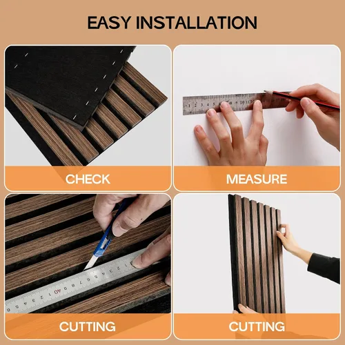 Vista 12 de Paneles acústicos de pared con listones de madera, 2 paneles de amortiguación de sonido de 47.24 x 23.82 pulgadas con acabado de madera natural