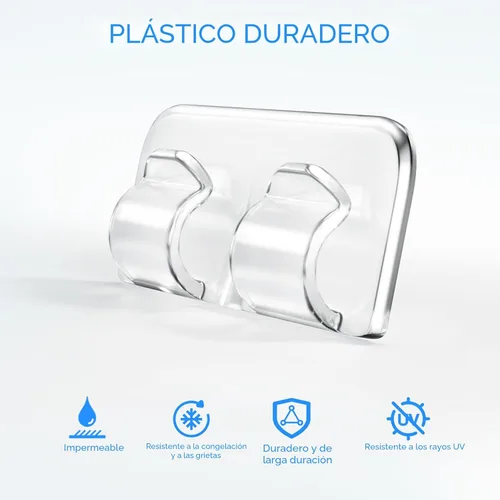 Vista 2 de Ganchos para Clips de Luces de Cadena para Exteriores: 40 Piezas de Ganchos de Luz Resistentes con Tiras Adhesivas Impermeables - Soportes de Cable