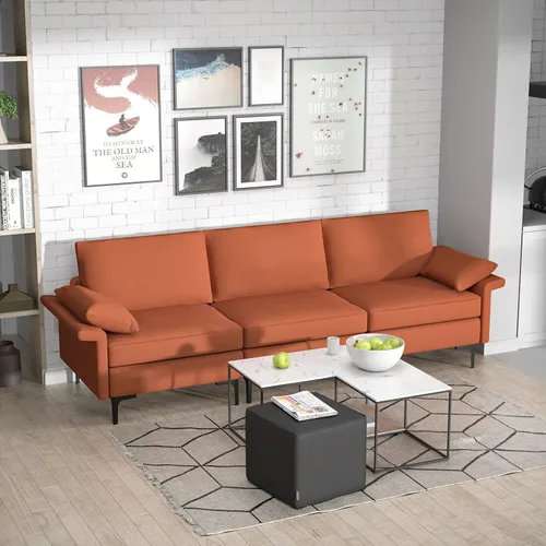 Vista 178 de Giantex Sofá modular de 3 asientos, 100.5 pulgadas de largo convertible con puerto USB y tomacorriente, cojín para reposabrazos, sofá modular