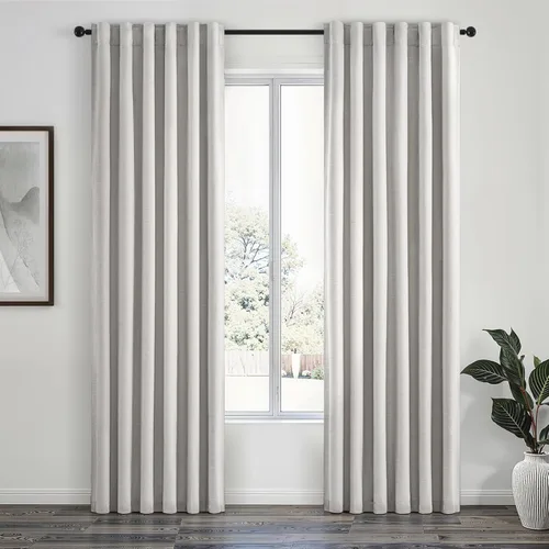 Vista 25 de Topfinel Cortinas opacas, blanco beige, 2 paneles, ventanas pequeñas, textura, mezcla de lino, bohemia, abedul, rural, gancho, bolsillo trasero