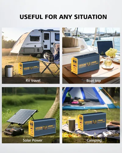 Vista 8 de Inversor de Potencia de Onda Sinusoidal Pura de 1200 Vatios DC 12V a 110V AC Convertidor con Dos Salidas de CA, Puertos USB de Carga Rápida