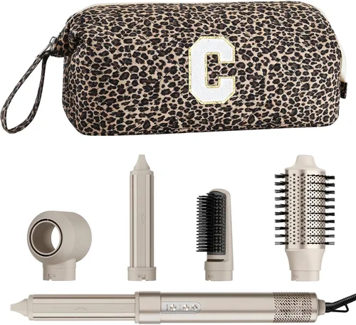 Vista 6 de Bolsa de viaje para herramientas para el cabello con inicial compatible con Estampado de leopardo