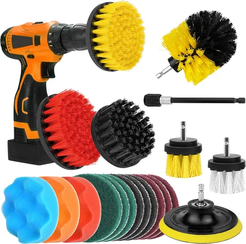Vista 9 de Accesorios para cepillos de taladro, 20 almohadillas de limpieza y cepillo de esponja con varilla larga extendida multiusos para lechada, superficie