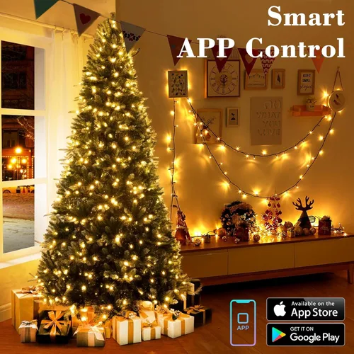 Vista 3 de BrizLabs - Luces de Navidad inteligentes, 100 luces LED que cambian de color, 33 pies, control por aplicación/voz, luces de árbol de Navidad