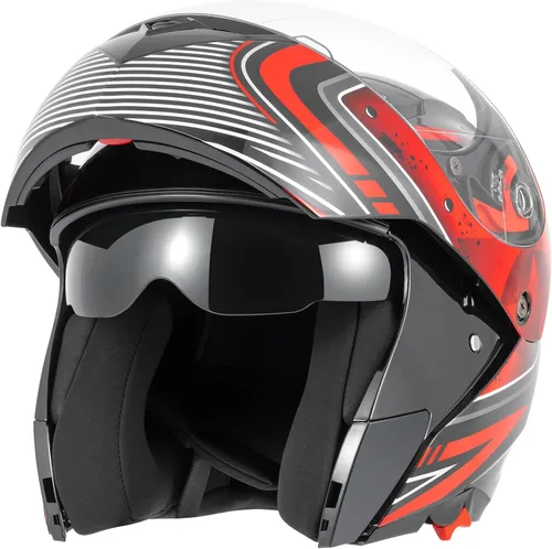 DOT Approved Modular Flip-Up Dual Visor Motorcycle Full Face Helmet for Adults Men & Women with 2 Removable Visors (1 Clear + 1 Tinted),Suitable for