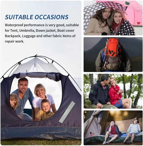 Vista 4 de Azobur Parches termoadhesivos de tela de nailon de 2.4" x 60", Cinta adhesiva tenaz impermeable, parche termoadhesivo para tienda de campaña, ropa