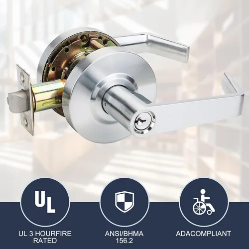 Vista 3 de Cerraduras de puerta comerciales de grado 2 con prueba UL y 4000000 cilindros, hechas de cromo satinado con manijas de palanca resistentes