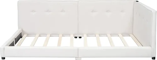 Vista 108 de Sofá cama de tamaño individual con 2 cajones y barandilla rústica, cama de plataforma capitán de madera con soporte de listones resistente, sofá