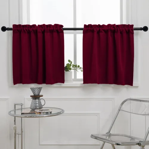 Vista 35 de Pickluc Cortina de media ventana para cafetería, 36 pulgadas de largo, con bolsillo para barra, opaca para ventana pequeña, 2 paneles, 30 x 36 Verde