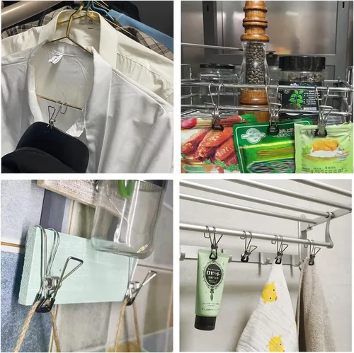 Vista 5 de 30 piezas de clip para colgar cola corta de acero inoxidable 304 con gancho, clip para colgar con PVC antideslizante, excelente agarre universal