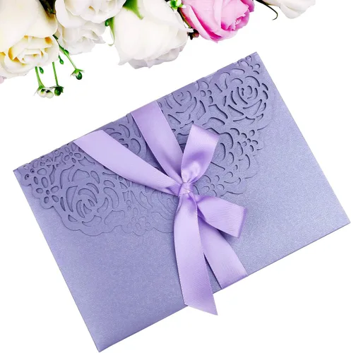 ponatia 20 tarjetas de invitaciones de boda de 3 pliegues de 5 x 7 pulgadas con sobres y cintas para bodas, despedidas de soltera, compromiso,