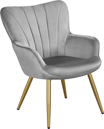 Vista 24 de Yaheetech Silla de Brazos de Piel Sintética PU, Silla Decorativa Moderna con Patas Metálicas, Cómoda Silla Barril Tapizada para Sala de Estar Marrón