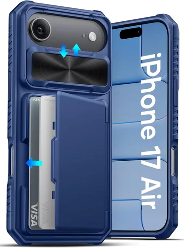 Vista 30 de ATATOO Funda tipo cartera para iPhone 16e, tarjetero integrado (3-5 tarjetas) y funda de cámara deslizante y bloqueo RFID, protección de grado Azul