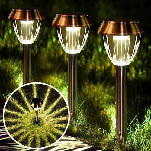 Paquete de 6 luces solares para caminos al aire libre, nuevas luces solares ajustables blancas cálidas y frías al aire libre, impermeables, luz de