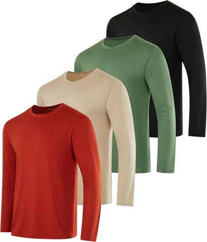 Vista 29 de Real Essentials Paquete de 4 unidades: camiseta de manga larga para hombre Dry Fit, disipa la humedad, protección solar FPU 50+ contra rayos