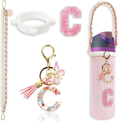 Vista 26 de Letter Handle Strap Accessories with Cute Initial Charm Compatible with Owala Water Bottle 24oz 32oz 40oz Owala Kids