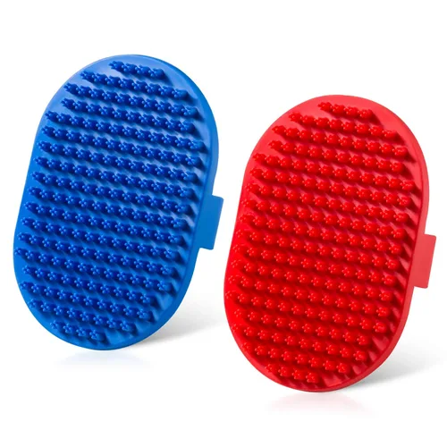 Vista 13 de Cepillo para aseo de perros, cepillo de baño con champú para mascotas Lilpep, masaje relajante, peine de goma con mango de anillo ajustable para Azul