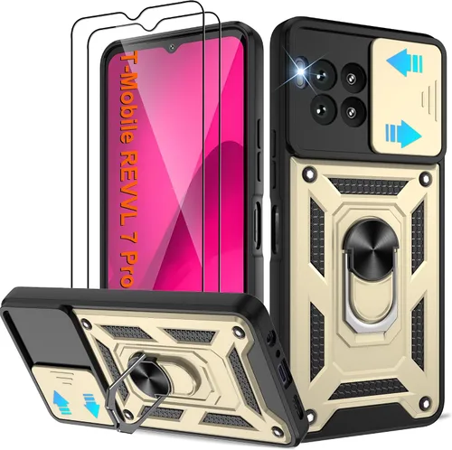 Vista 104 de ATUMP Funda para T-Mobile Revvl V Plus 5G con protector de pantalla HD con cubierta de cámara deslizante, soporte de anillo de rotación de 360° Negro