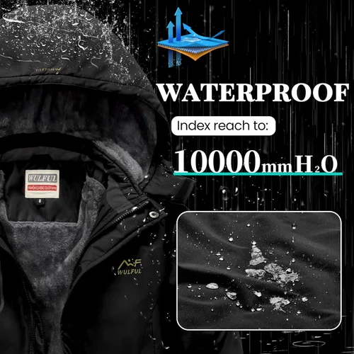 Vista 4 de WULFUL Chaqueta de esquí impermeable para niño, abrigo de invierno con capucha de forro polar cálido para nieve