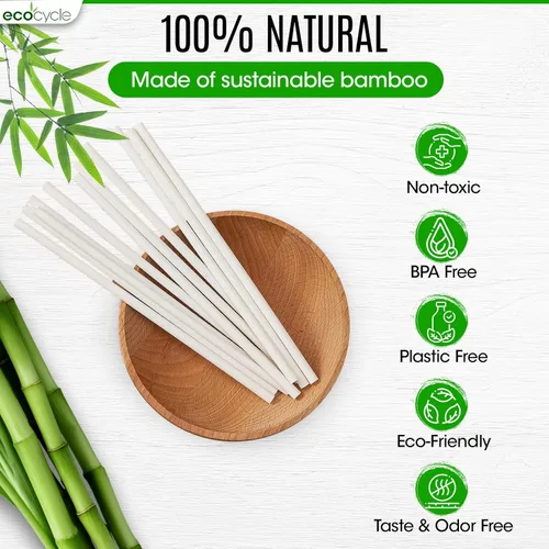 Vista 2 de Pajitas de fibra de bambú desechables biodegradables, 200 unidades, 7.8 pulgadas, compostables y biodegradables