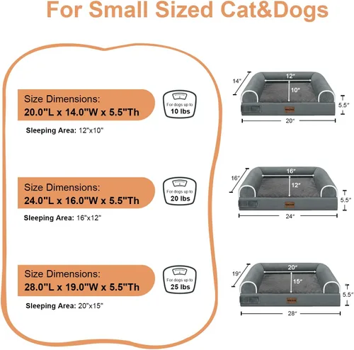 Vista 6 de Cama ortopédica lavable para perros pequeños: cama con cojines de apoyo para perros pequeños y gatos, cama impermeable de espuma tipo caja de Gris