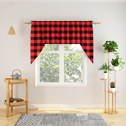 Vista 71 de Cenefas de cortina para ventana de 16 pulgadas de largo, 2 paneles de cuadros búfalo, cortinas pequeñas con bolsillo para barra, estilo clásico
