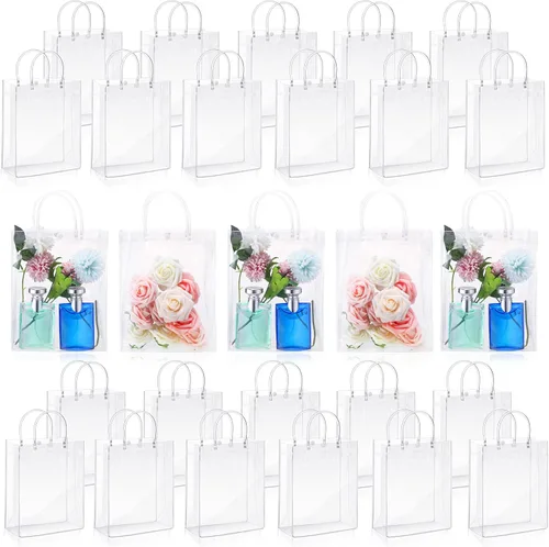 Vista 9 de Amylove 24 bolsas de regalo de plástico de PVC transparente con asa, bolsas de regalo reutilizables transparentes para compras, mercancías