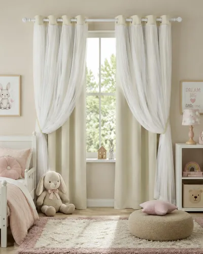 Vista 22 de Pony Dance - Cortinas opacas con capa traslúcida para ventanas, un par, 2 cordeles para sujetar gratis, cortinas para sala