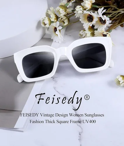 Vista 4 de FEISEDY Gafas de sol clásicas para mujer, gafas de sol cuadradas gruesas con marco grueso UV400 B2471