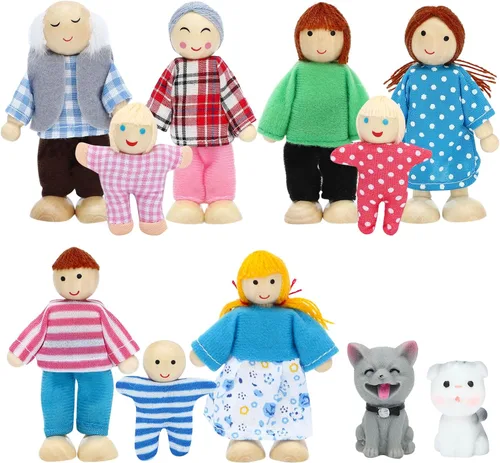 Vista 10 de ONEST Juego de 10 piezas de casa de muñecas de madera, mini figuras de personas, muñecas de madera, muñecas de madera, figuras de juego