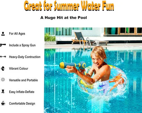 Vista 2 de Inflatable Pool Float with Water Gun, Floaties for Adults Teens and Kids, Pool Toys for Kids Ages 8-12, Beach Inner Pool Tubes for Floating, Summer