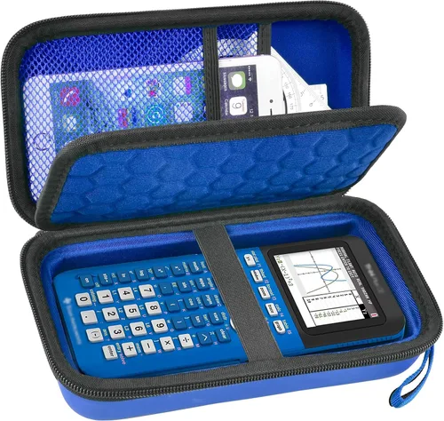 Vista 8 de Funda para calculadoras gráficas compatible con Texas Instruments TI-84 Plus/TI-83 Plus CE, soporte de almacenamiento con bolsillos de malla