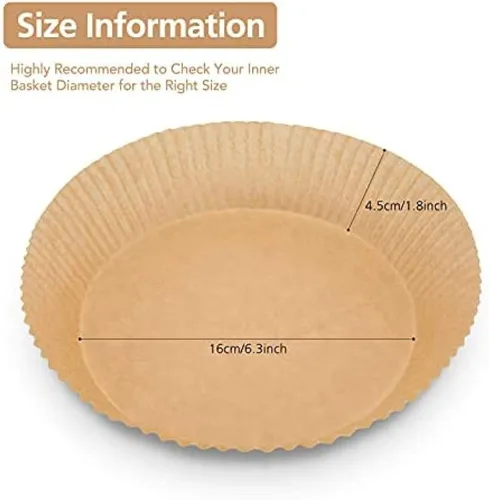 Vista 8 de 200 PCS Air Fryer Parchment Paper Liners Non-Stick Disposable Basket Unperforated Round for Baking Roasting Microwave (6.3 Inches, Natural) Natural