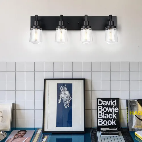 Vista 6 de Yaohong 4 Light Bathroom Light Fixtures in Black, Bathroom Vanity Lights Over Mirror, Bath Wall Lamp Vanity Lighting with Clear Glass Shade, Wall