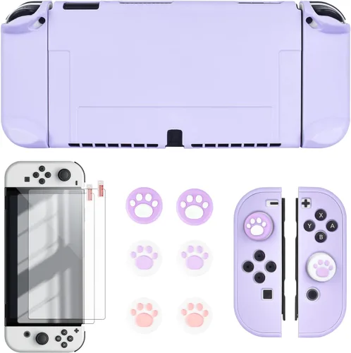 Vista 9 de DLseego Switch OLED Protective Case Dockable Hard Shell Anti-Scratch Cover Joycon Accessory Skin with 6PCS Thumb Grips Caps and 2Pc Screen