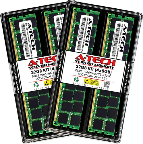 Vista 43 de A-Tech 4GB DDR3 1333MHz PC3-10600R ECC RDIMM 1Rx4 Rango único 1.5V Registrado DIMM 240-Pin Módulo de actualización de memoria RAM de servidor 1