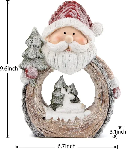 Vista 2 de Smadeer Estatua de Papá Noel con luces LED para decoraciones navideñas, decoración de Navidad figura escarchada para estante librero mesa chimenea