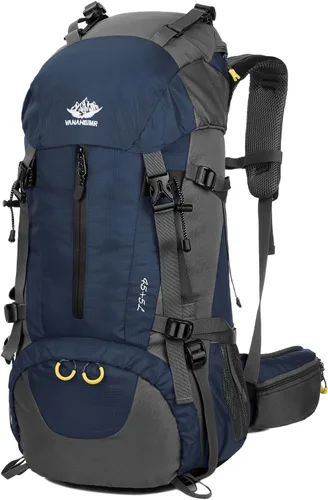 Vista 14 de WoneNice Mochila de senderismo impermeable de 50L (45+5) - Mochila deportiva al aire libre con cubierta de lluvia