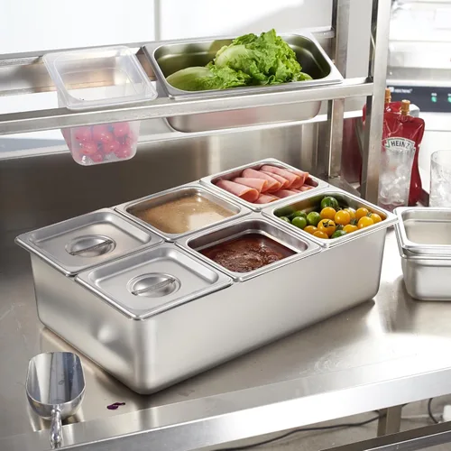 Vista 3 de CURTA Recipiente para servir condimentos refrigerados con hielo (6 bandejas), certificado NSF, 2 tipos de tapas, bandeja de drenaje, juego