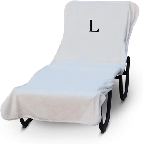 Vista 121 de Funda de lujo para tumbona de piscina con monograma de Hotel y Spa, bordado con letras en bloque - Extra absorbente 100% algodón turco - Rizo suave