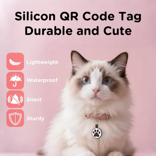 Vista 2 de WhoseID Etiqueta para gatos con código QR, página de perfil en línea de mascota modificable, múltiples contactos de emergencia, silicona silenciosa