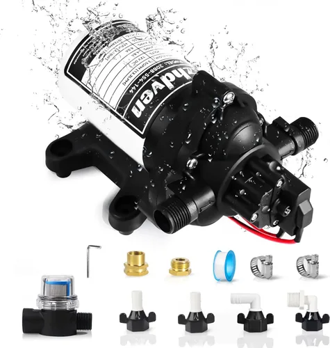 Vista 14 de [Versión mejorada] Bomba de agua dulce de 12V CC para RV, 7GPM 70PSI, bomba de diafragma autocebante de cinco cámaras con interruptor de presión