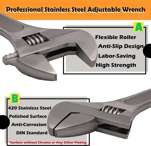 Vista 3 de WEDO 2PCS Stainless Steel Adjustable Wrench Set, Adjustable Spanner, Precision Milled Jaws for Max Gripping Power, Anti-Corrosion, DIN Standard