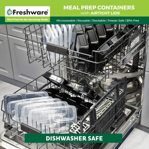 Vista 9 de Freshware Contenedores de preparación de comidas [21 unidades] 3 compartimentos con tapas, contenedores de almacenamiento de alimentos, caja Bento