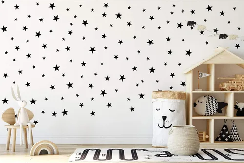 Vista 3 de Calcomanías de estrella negra para decoración de guardería, calcomanías removibles para despegar y pegar, calcomanías de vinilo para decoración