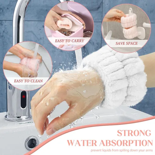 Vista 5 de Crosize 8 piezas de bandas de muñeca de microfibra para spa para lavado facial de mujeres, bandas de muñeca absorbentes para lavado facial