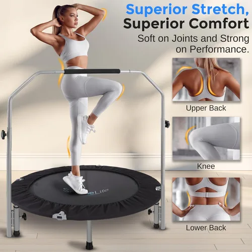 Vista 6 de SereneLife 40" Foldable Mini Trampoline for Adults - Compact Fitness Rebounder with Adjustable Foam Handle, Exercise Trampoline with Max Load