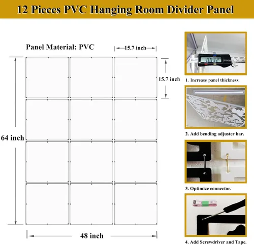 Vista 8 de Lchen - Divisor de habitación colgante, 12 piezas, panel de seguridad de PVC, pájaros, flores, para sala, comedor, estudio, sala de estar