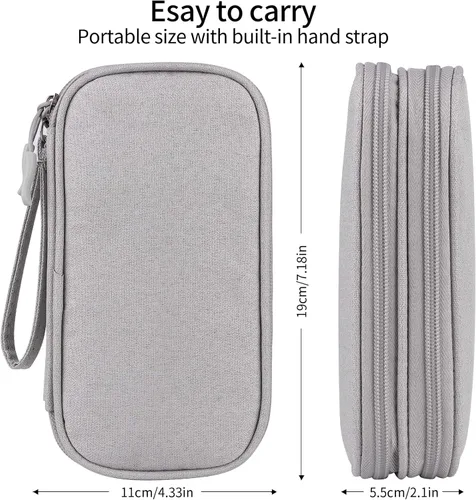 Vista 2 de JIAKAI Organizador de cables de viaje - Bolsa de accesorios electrónicos (doble capa, gris)